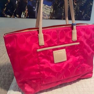 Coach Large Canvas Pink Yellow Multi Tote
